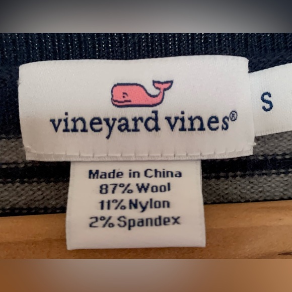 Vineyard Vines sweater dress S wool blend stretch v neck navy gray stripe preppy - Picture 3 of 4